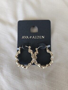 Ava & Aiden Shiny Gold Braided Hoop Earrings